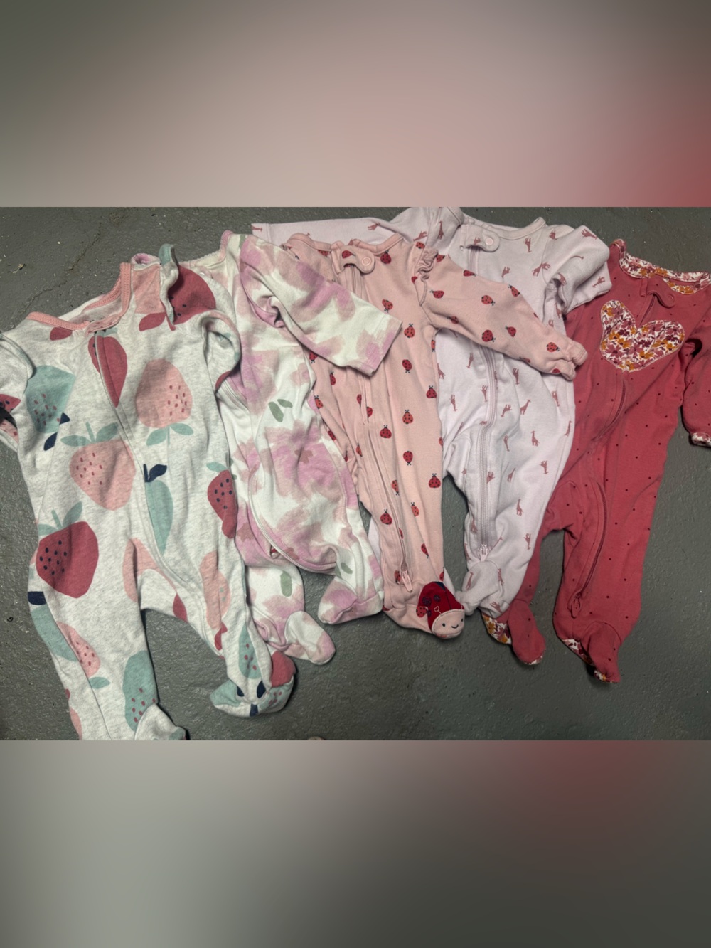 Carter's Pink and Mint Strawberry & Floral Footed Pajama Set